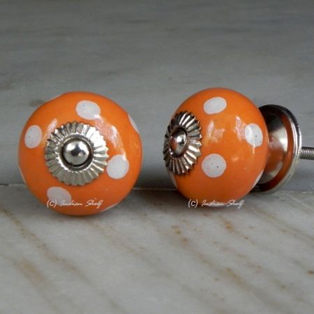 Orange White Dot Round Knob