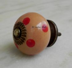 Beige Red Dotted Round Ceramic Knob