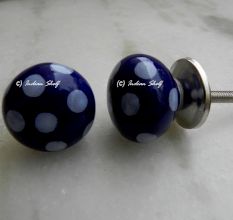 Navy Blue Small Ceramic Polka Knob
