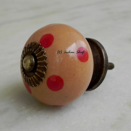 Beige Red Dotted Round Ceramic Knob