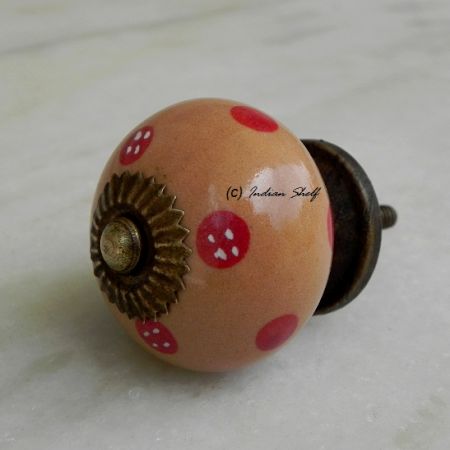 Camel Red Dotted Round Knob