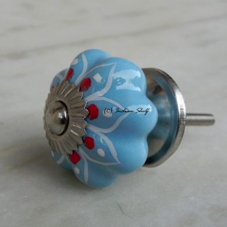 Turquoise Blue Red Polka Drawer Knob
