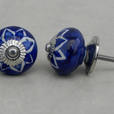 Navy Blue Floral Knob