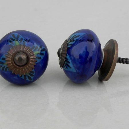 Blue Floral Leaf Knob