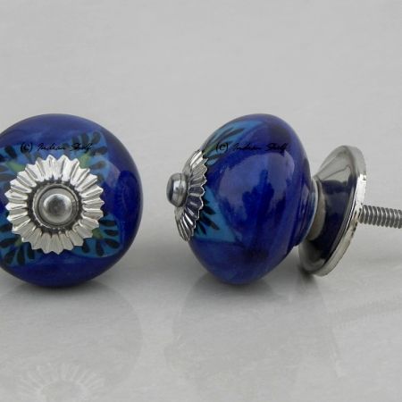 Blue Floral Leaf Knob