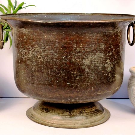 Handmade Bronze Urn Planter With Ring Handles