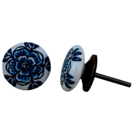 Turquoise Black Rose Flat Knob