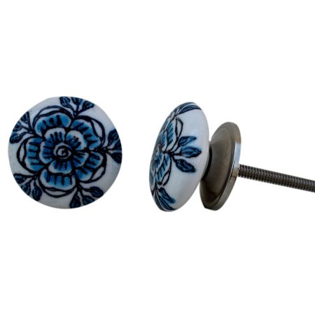 Turquoise Black Rose Flat Knob