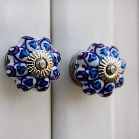 Turquoise Purple Floral Drawer Knob