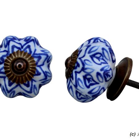 Blue Floral Melon Ceramic Knob