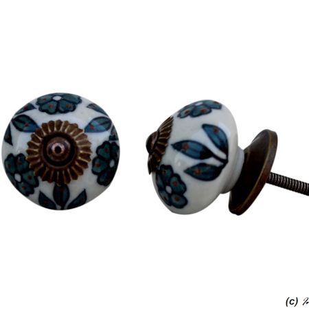 Forest Green Floral Ceramic Knob