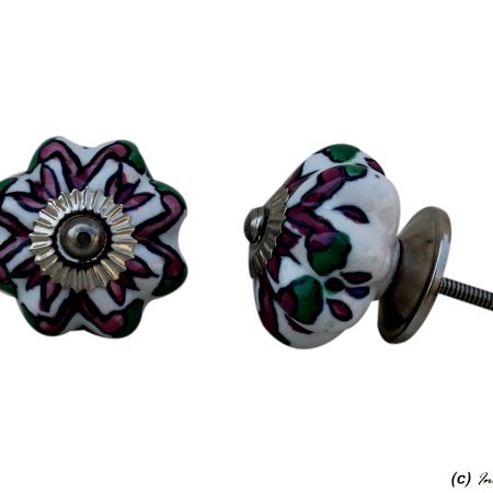 Purple Green Floral Drawer Knob