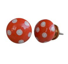 Orange White Polka Dots Flat Knob