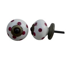 White Cherry Dot Ceramic Dresser Knob