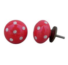 Red White Polka Ceramic Flat Drawer Knob