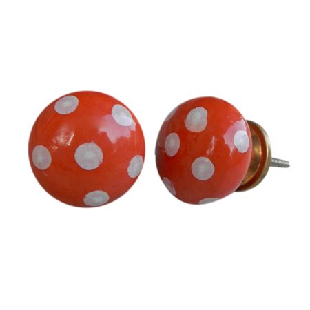 Orange White Polka Dots Flat Knob