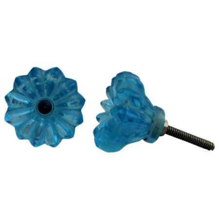 Turquoise Sunflower Glass Knob