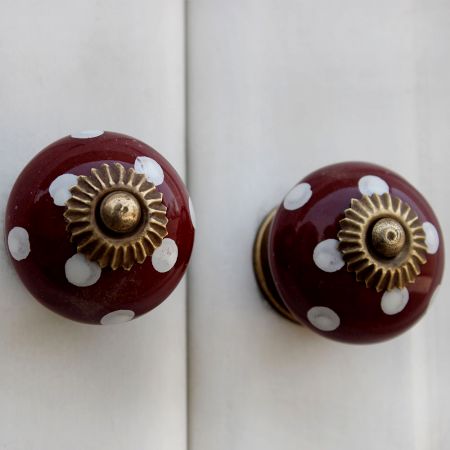 Cherry White Dot Ceramic Cabinet Knob