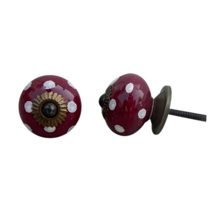 Cherry White Dot Ceramic Cabinet Knob