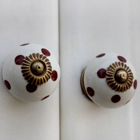White Cherry Dot Ceramic Dresser Knob