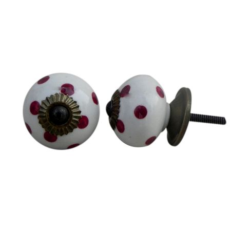 White Cherry Dot Ceramic Dresser Knob