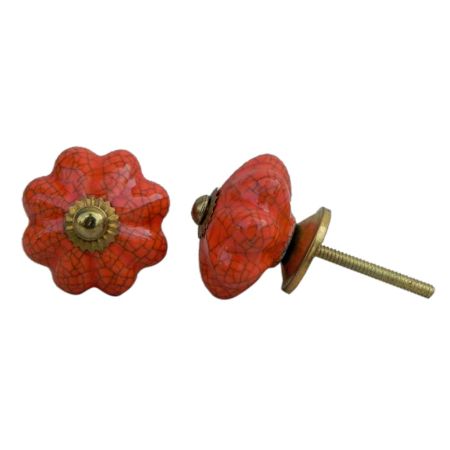 Orange Crackle Melon Ceramic Drawer Knob