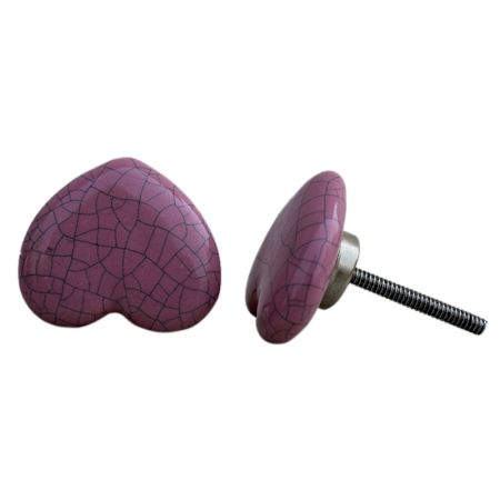 Pink Heart Crackle Ceramic Cabinet Knob