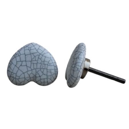White Heart Crackle Ceramic Dresser Knob