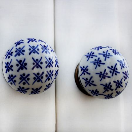 Blue Floral Flat Knob