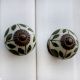 Old Green Floral Ceramic Knob