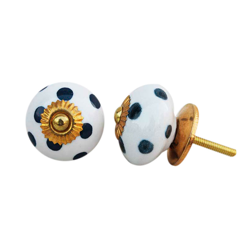 White Dark Grey Polka Dotted Knob