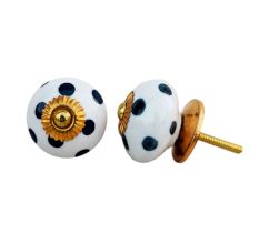 White Dark Grey Polka Dotted Knob