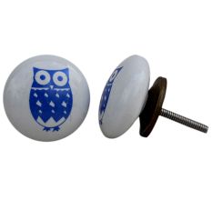 Blue Owl Flat Kids Ceramic Knob