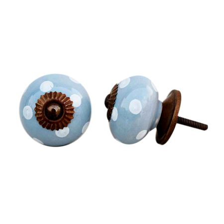 Light Grey White Polka Ceramic Knob
