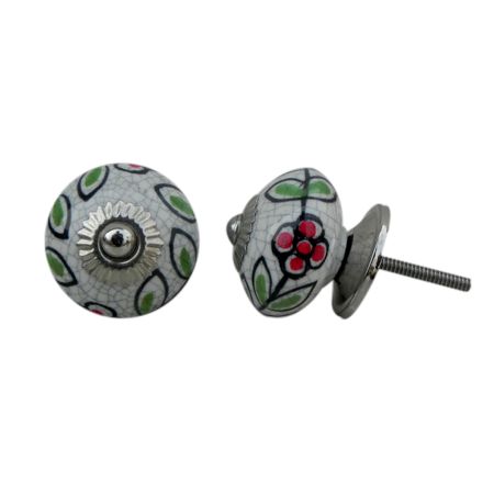 White Green Leaf Crackle Almirah Knob