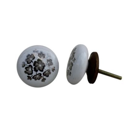 Silver Flower Flat Knob