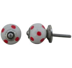 White Red Polka Small Ceramic Dresser Knob