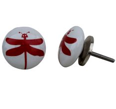White Red Butterfly Flat Kids Knob