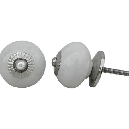 White Cream Polka Ceramic Cabinet Knob
