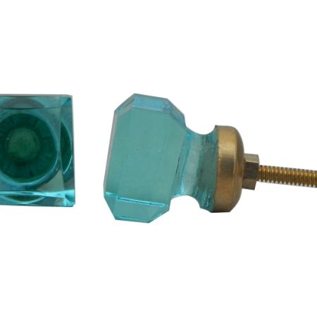 Turquoise Square Small Glass Dresser Knobs