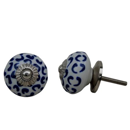 White Blue Floral Ceramic Knob