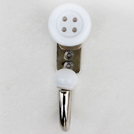 White Button Ceramic Hooks