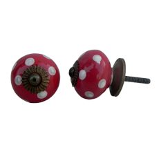 Blood Red White Polka Wardrobe Knob