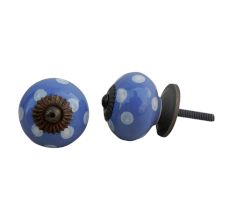 Slate Blue White Polka Ceramic Knob