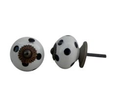 White Black Polka Dotted Furniture Knob
