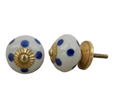 Cream Navy Blue Polka Drawer Knob