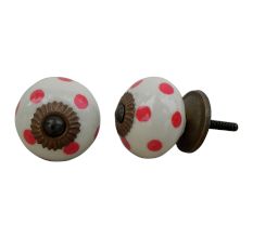 Cream Red Polka Dot Ceramic Dresser Knob