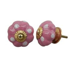 Pink White Polka Ceramic Drawer Knob