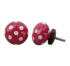 Red White Polka Ceramic Wardrobe Knob