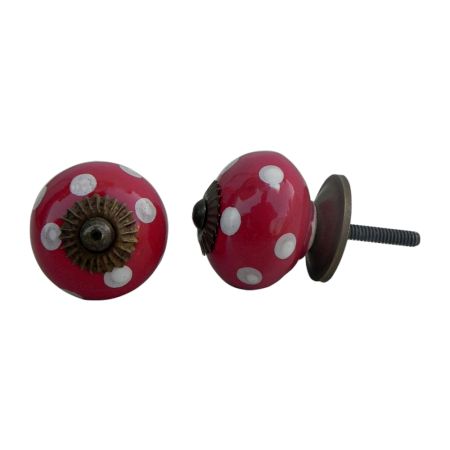 Blood Red White Polka Wardrobe Knob